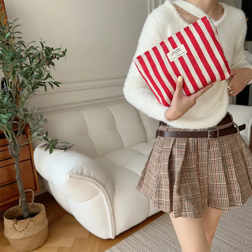 Stripe Cosmetic Bag Waterproof Women Cosmetic Bag Small Bag Storage Makeup Case,Travelling Pouch Organizer for Lady