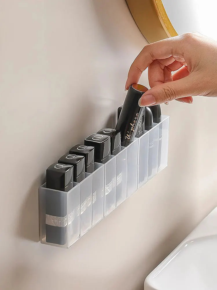 lipstick storage box, makeup brush storage,  wall mounted transparent ,three compartment classified lipstick rack, lipstick box