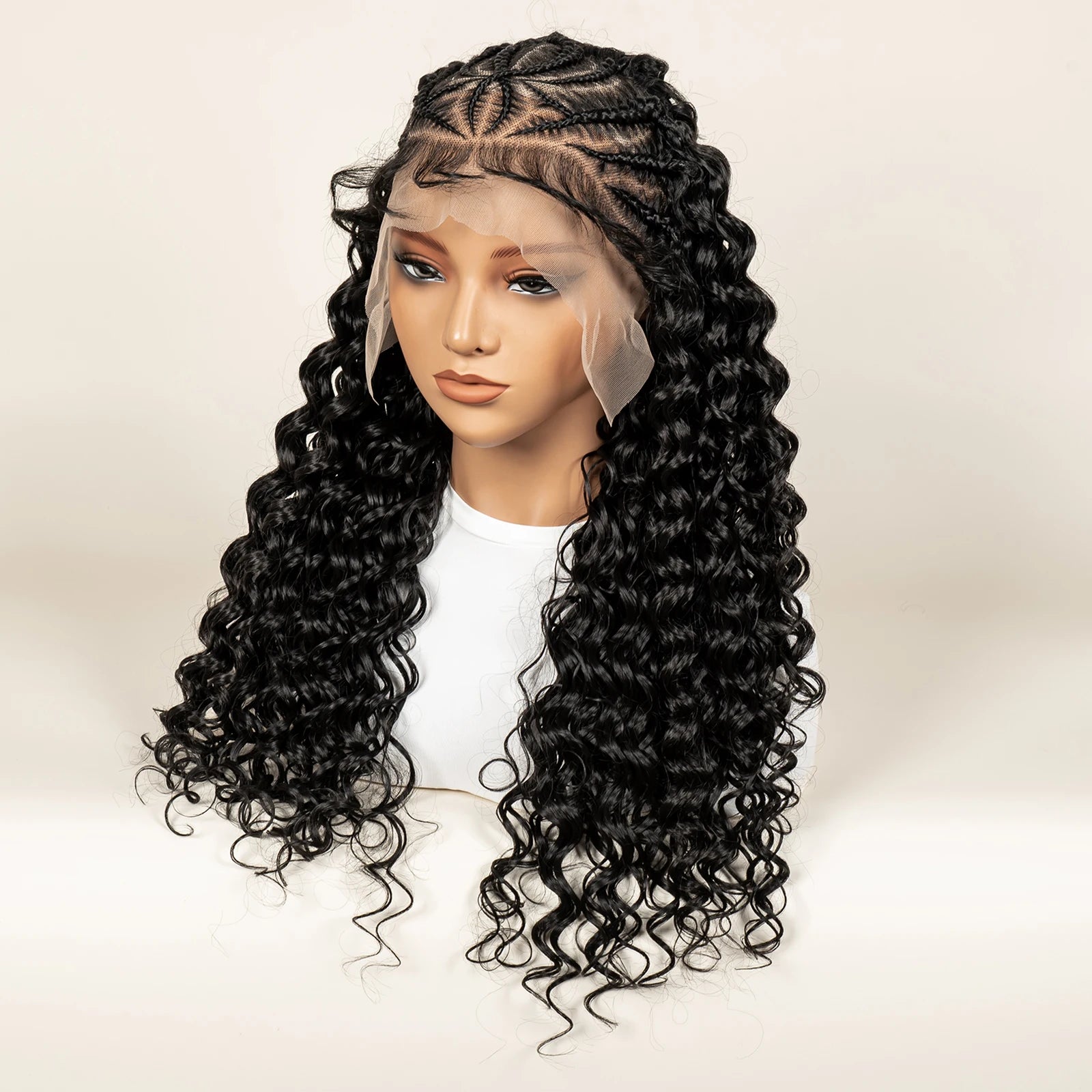 Pre-Styled Deep Wave Braided Wig | Swiss Lace | Baby Hair | Half Cornrow | Women's Braid Wig