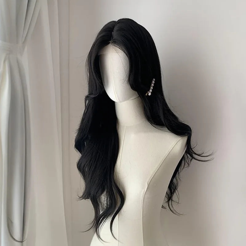Ashely Black Brown Wig for Woman 24inch Daily Use Lolita Water Wavy Big Waves Long Curly Hair Long Straight Hair Synthetic Wigs