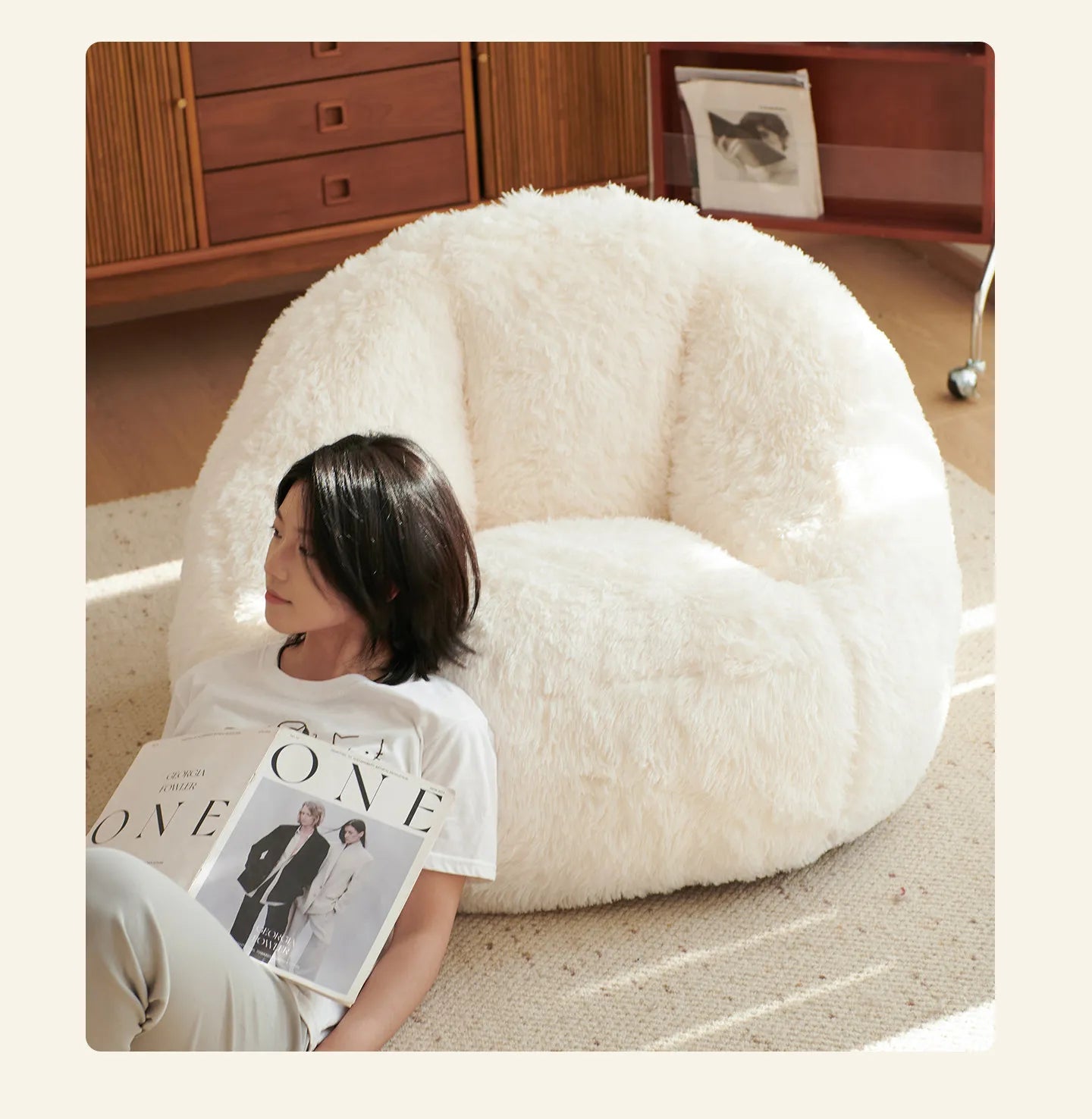 Cute White Nordic Children's Sofa – Recliner Lazy Puff for Kids' Living Room