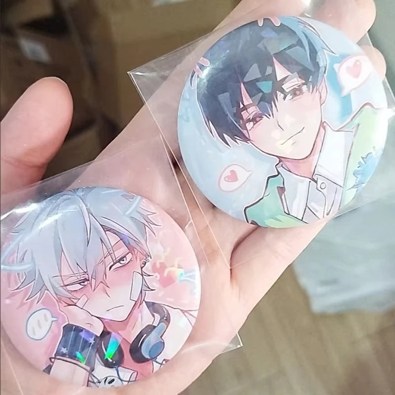 2Pcs/Lot Anime Button 58mm Pins Shy Couple Alien Stage Ivan Till Cartoon Badge for Backpack Jewelry Accessories Handmade Gifts