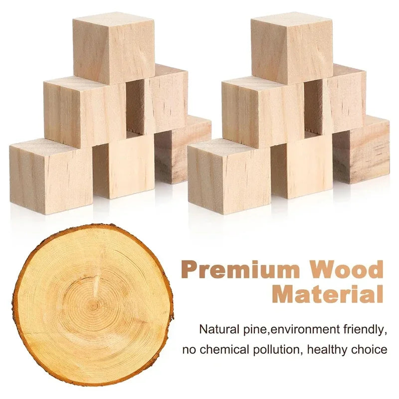 Unfinished Wood Cubes for Crafts | 12pcs 3.5cm Natural Pine Square Blocks | DIY Painting, Decor & Party Projects