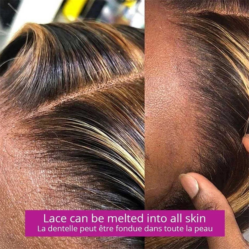 Highlight Colored Straight Lace Front Human Hair Wigs Honey Blonde 13X4 13x6 HD Transparent Lace Frontal Wigs For Black Women