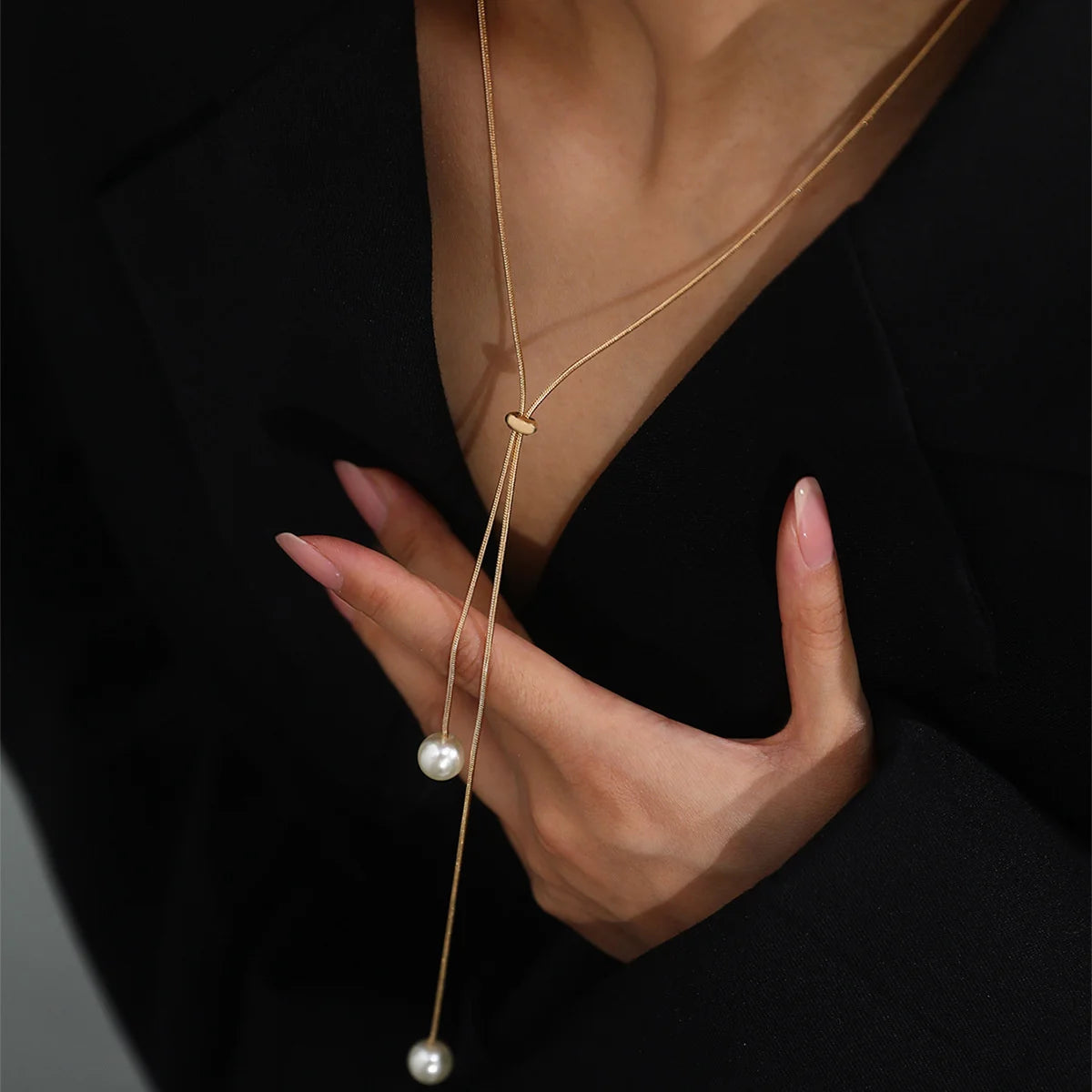 Adjustable Chain Necklace with Simple Faux Pearl Pendant Female Long Sweater Fashion Jewelry Gift Ornament