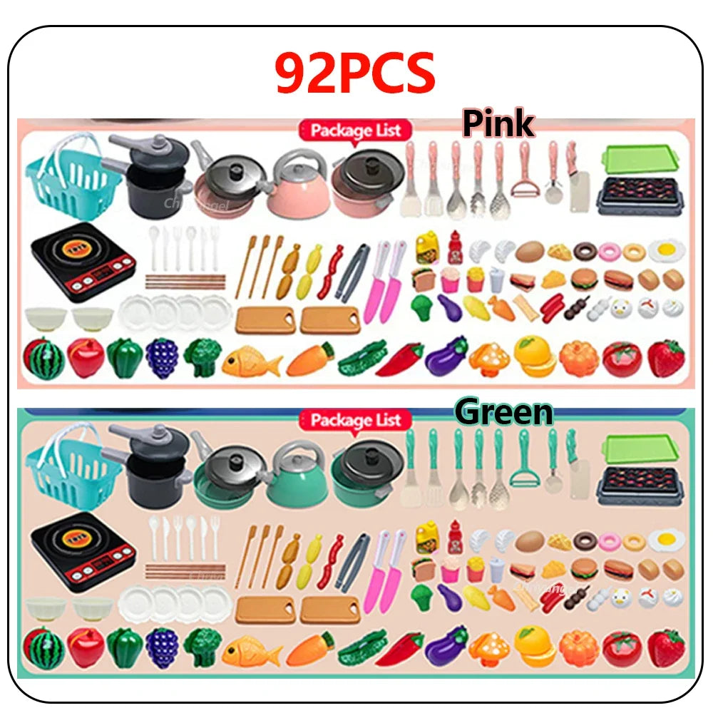 Kids Kitchen Toys Set – 92/69/59 Piece Play Kitchen Accessories with Pots, Pretend Food & Cooking Toys for Toddlers