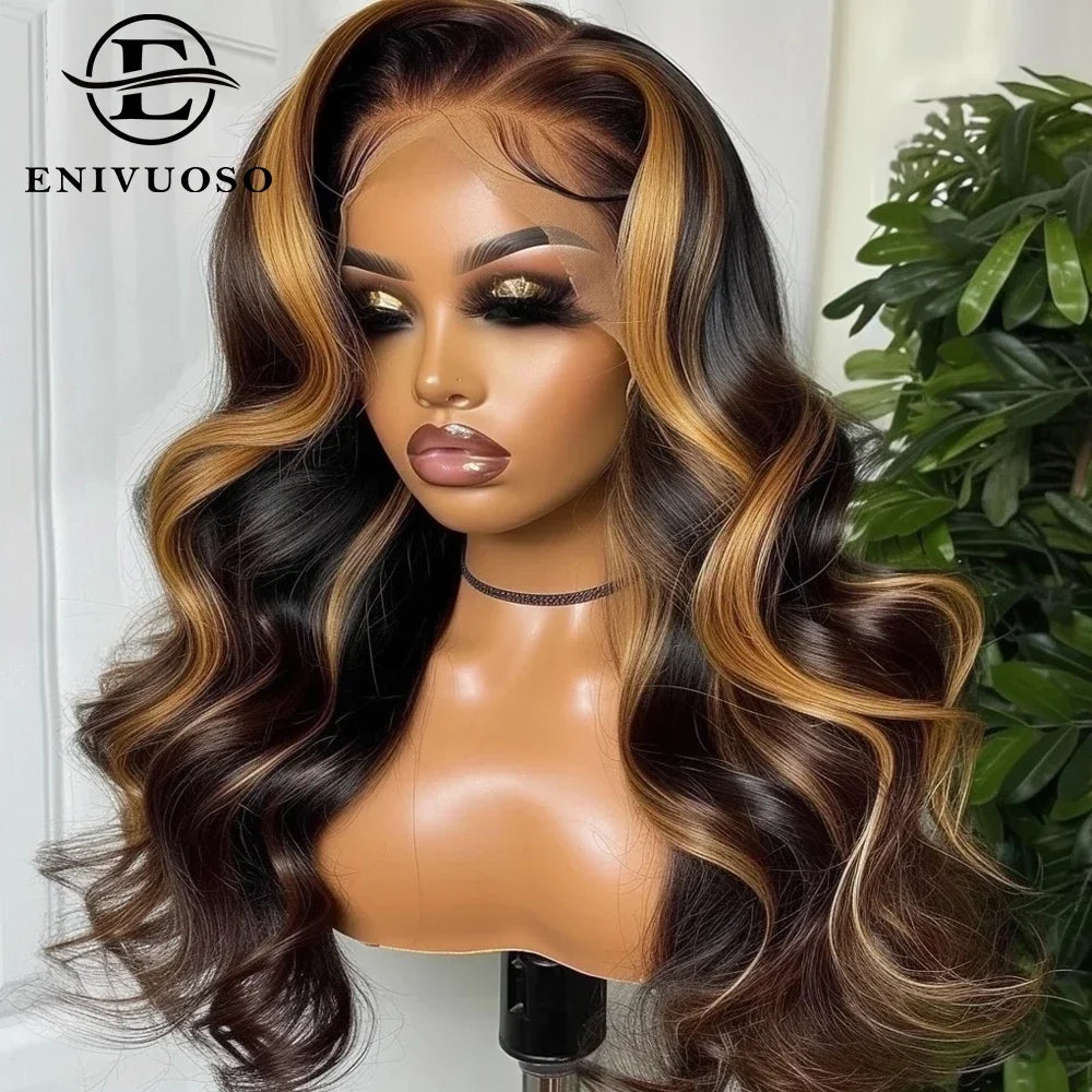 13X6 Body Wave Synthetic Lace Front Wigs For Black Women Honey Blonde Highlight Body Wavy Lace Wigs Heat Resistant Cosplay Wig