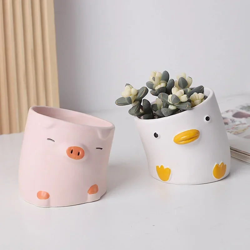 Cartoon Animal Succulent Planter | Cute Ceramic Flower Pot | Desktop Home Decor | 9×9cm