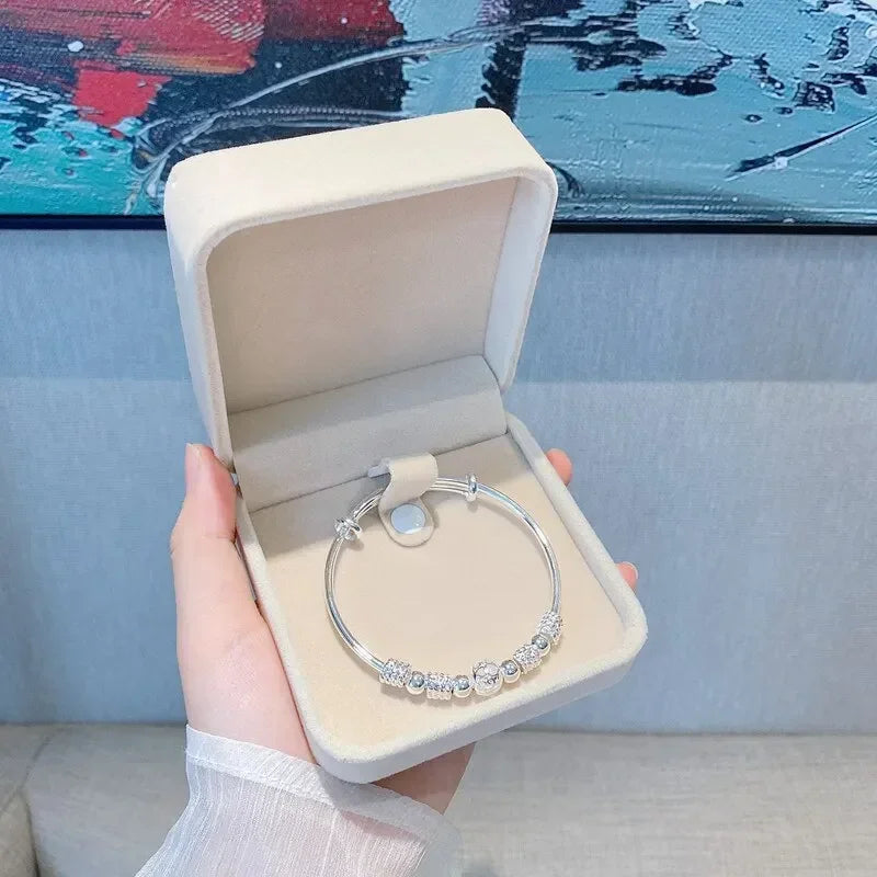 Silver Color Charm Lucky Beads Bangles For Women Bracelets Fashion Party Wedding Engagement Popular Brands Jewelry