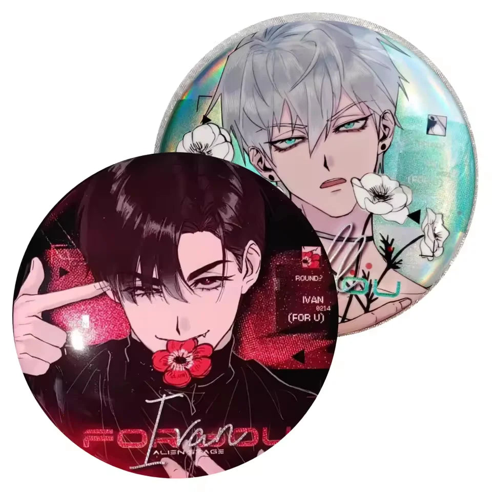 2Pcs/Lot Anime Button 58mm Pins Shy Couple Alien Stage Ivan Till Cartoon Badge for Backpack Jewelry Accessories Handmade Gifts
