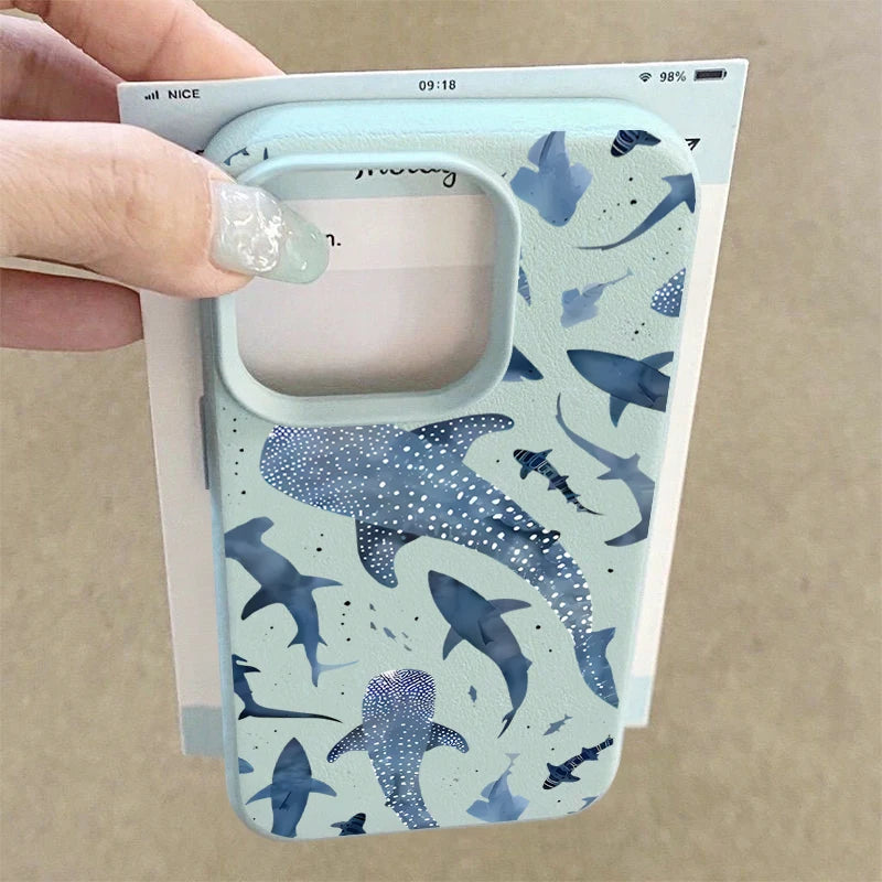 Whale Pattern Case For iPhone 17e 17 16 15 14 Pro Max 13 12 Pro Max 11 16e Shockproof Soft Silicone Leather Texture Phone Cover