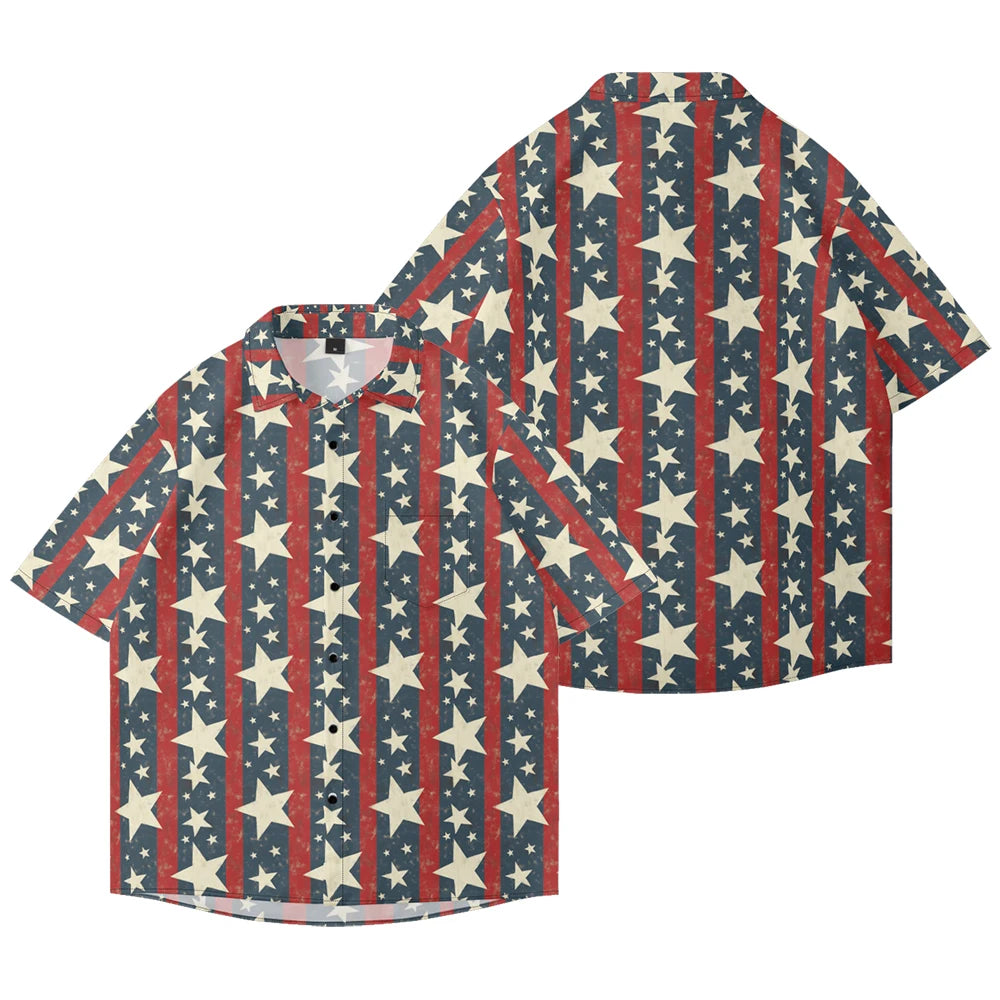 Men's American Flag Hawaiian Shirt – 4th of July Button-Up