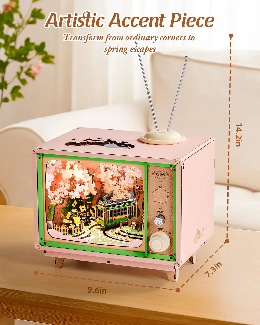 Robotime Rolife Sakura Dreamy Tour 3D Wooden Puzzle Music Box | LED Light & Moving Tram | Therapeutic DIY Gift for Teens & Adults