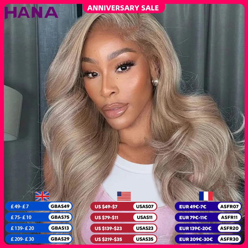 HD 13X4 13X6 Lace Frontal Wig Body Wave Remy Human Hair Wigs For Women Ash Blonde Gray Colored Pre-Plucked 5X5 Lace Closure Wig