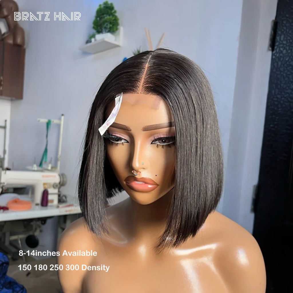 Super Double Drawn Vietnamese Bone Straight 4x4 5x5 Lace Closure Bob Wig Natural Color 13x4 HD Lace Frontal Bob Wigs Pre Plucked