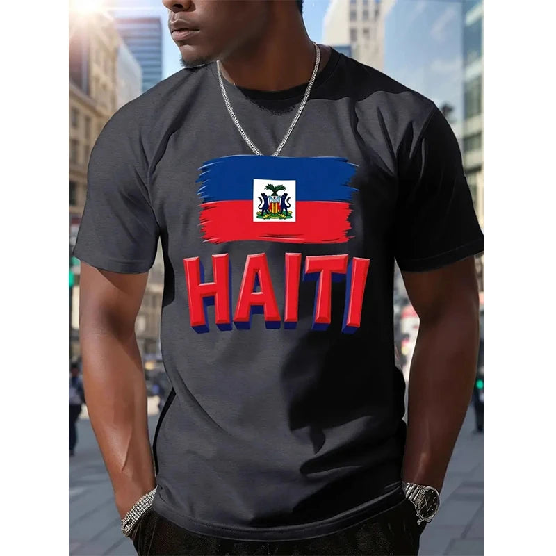 Haiti Football T-Shirt – Men's Haitian Flag Oversized Graphic Tee