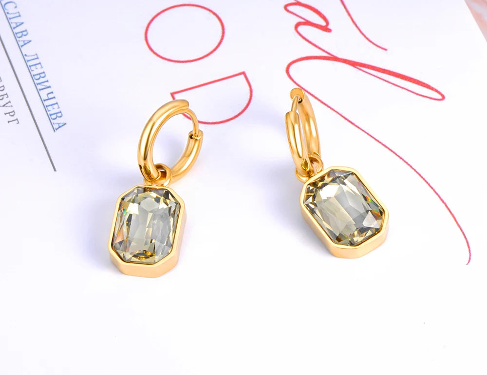 Lokaer Stainless Steel Geometric Square Hoop Earrings Sparkling Cubic Zirconia Crystal Earrings Jewelry For Women серьги E22115