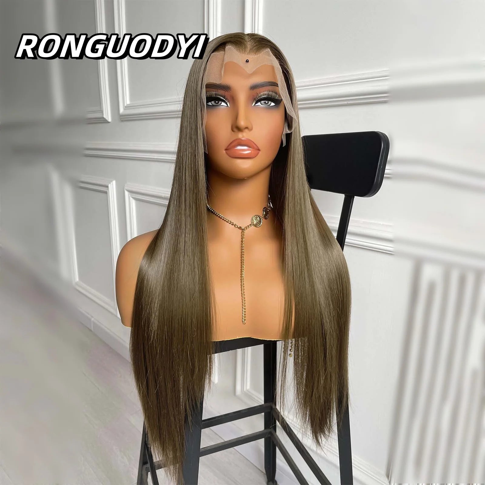 13X4 Brown Wig Long Straight Synthetic Hair Lace Front Wig Natural Light Brown Brunette Colored Lace Frontal Wigs for Women