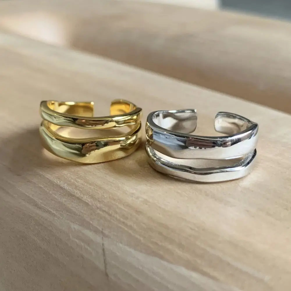 1/3 PCS Stackable Stainless Steels Adjustable Ripple Rings 18K Plated Gold Silver Minimalist Irregular Rings for Women Jewelry