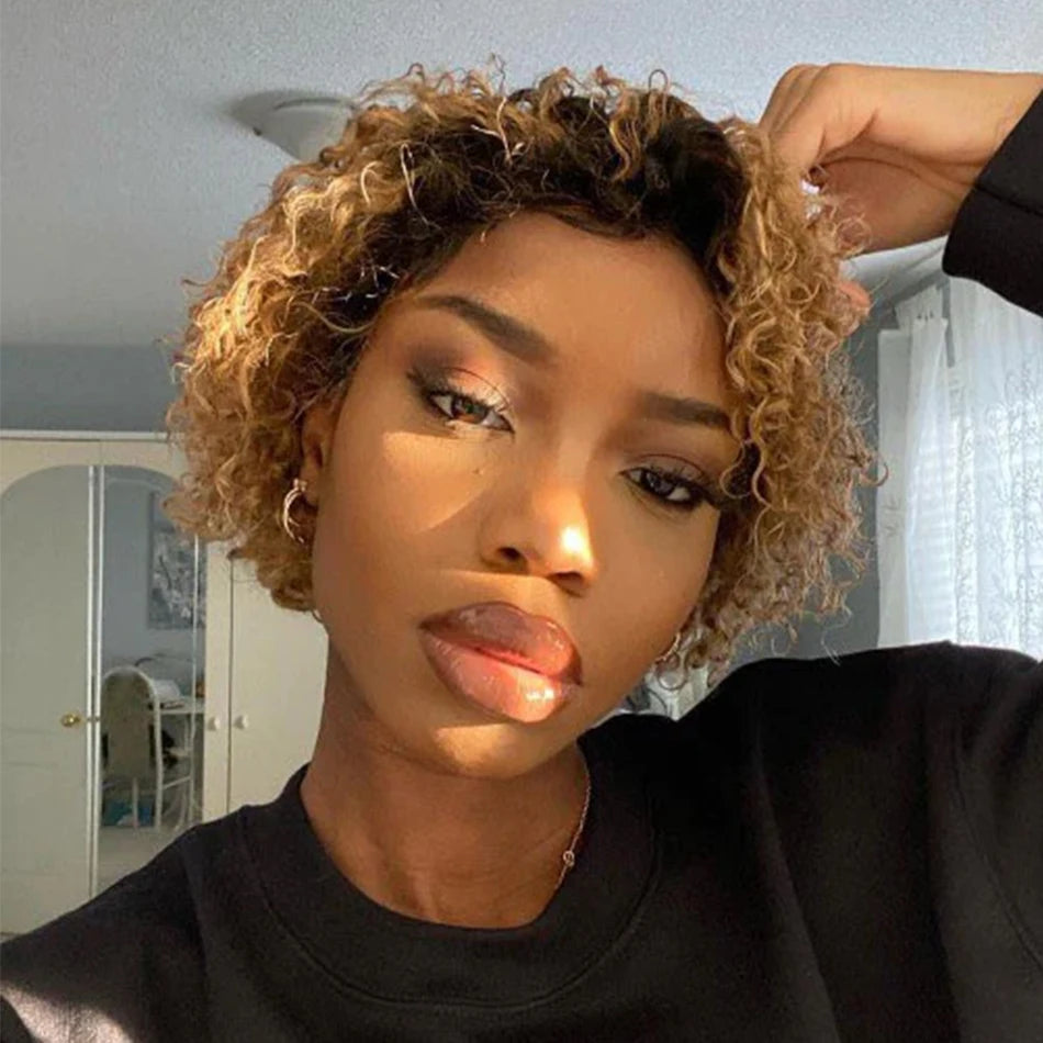 Pixie Cut Wig Short Bob Human Hair Wigs Blonde Burgundy 1B 30 Brown Color 13x1 Transparent Lace Wig For Women Natural Color Remy
