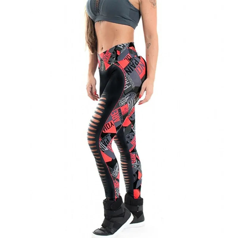 Women's clothing Fashion Wrap Printed Hollow Sports Leggings Printed Wrap Casual Pants Bottoms Sports Pants for Women Black