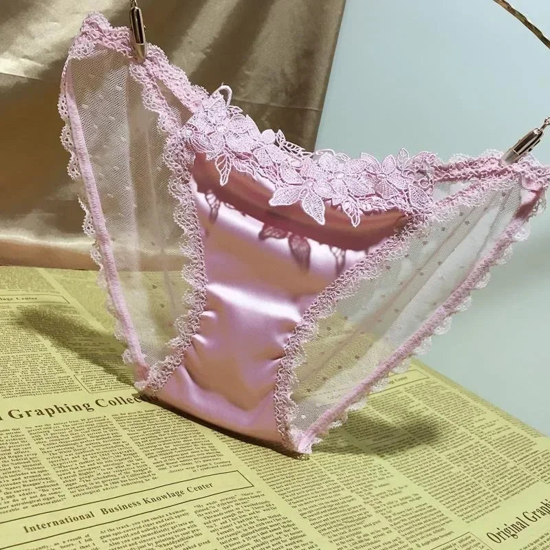 Women's Sexy Satin Lace Underwear – Fashionable Silky Briefs