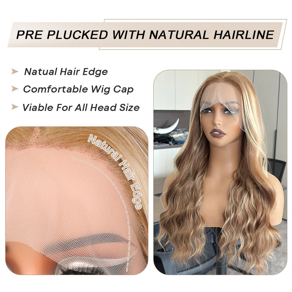 Highlight Body Wave Lace Front Wigs Synthetic 13x4 Ombre Blonde Lace Front Wig 13x6 HD Honey Blonde Lace Frontal Wigs For Women