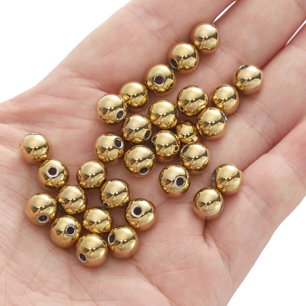 2-8mm Stainless Steel Beads for Jewelry Making Loose Spacer Beads Ball Hole 1-1.5mm for Bracelets Jewelry Components DIY Golden