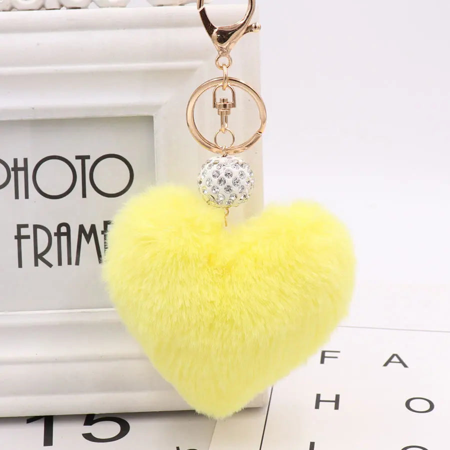 Soft Rabbit Fur Love Zircon Ball Charm Key Chain Jewelry for Women Colorful Love Key Ring Accessories Bags Keychains for Girls