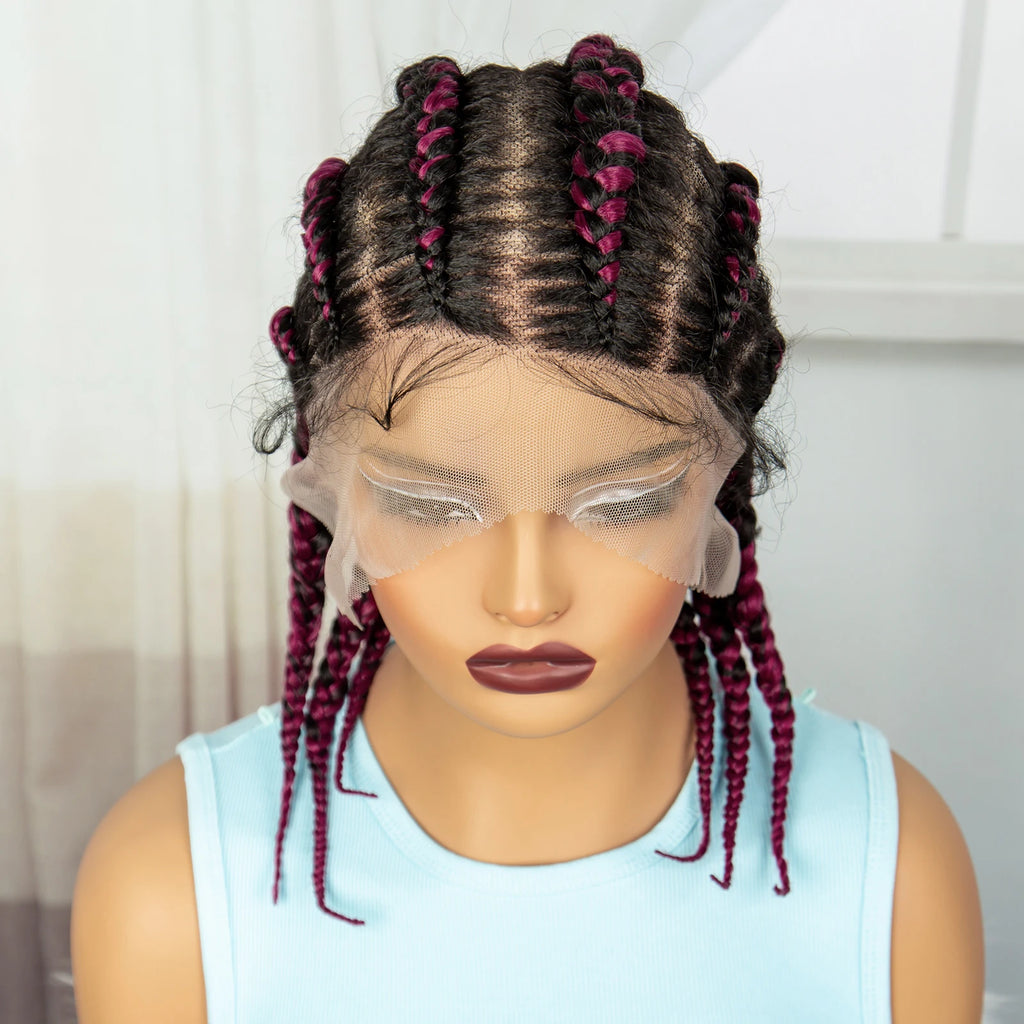 Synthetic Cornrow Braided Wigs Full Lace Short Cute Bob Wigs for Women Girls 14inch Lace Frontal Braided Lace Wig with Baby Hair