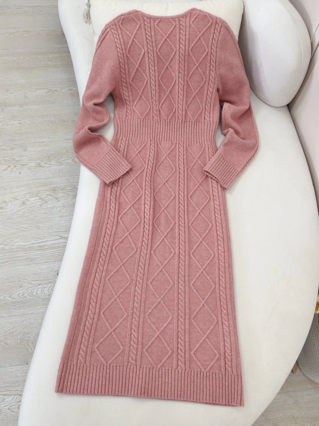Women's Clothing - Spring and Autumn Fashion Elegant Sexy Slim Cross V-Neck Fried Dough Twists Cross Long Sleeve Knitted Dress
