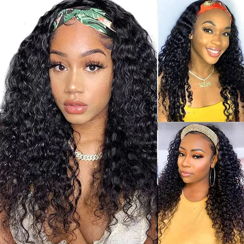 Debut Indian Kinky Curly Human Hair Headband Wig For Black Women 180% Density Glueless Remy Jerry Curl Full Machine Made Hair