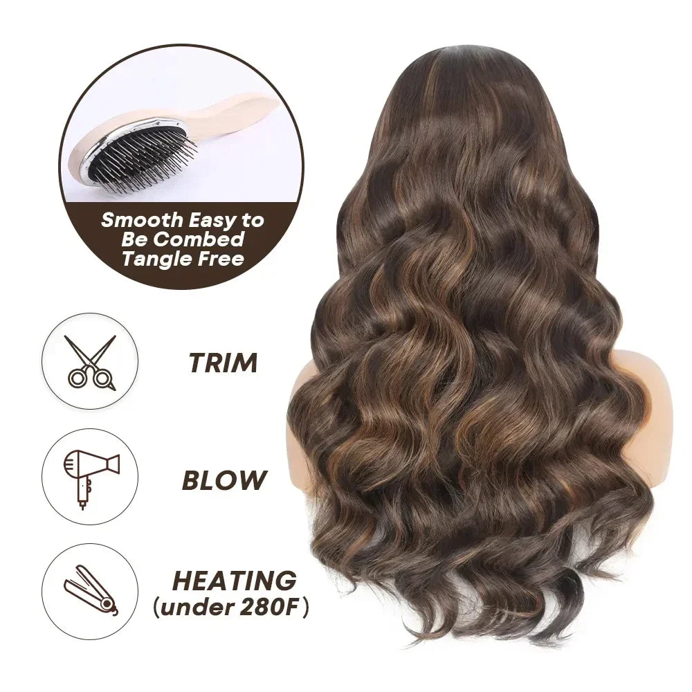 13X6 Body Wave Synthetic Lace Front Wigs For Black Women Honey Blonde Highlight Body Wavy Lace Wigs Heat Resistant Cosplay Wig