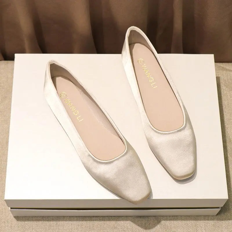 Shoes For Women Low Heel Elegant Office Slip-onSquare Toe Woman Flats 2025 Summer Chic Novelties Offer High Quality Fashion