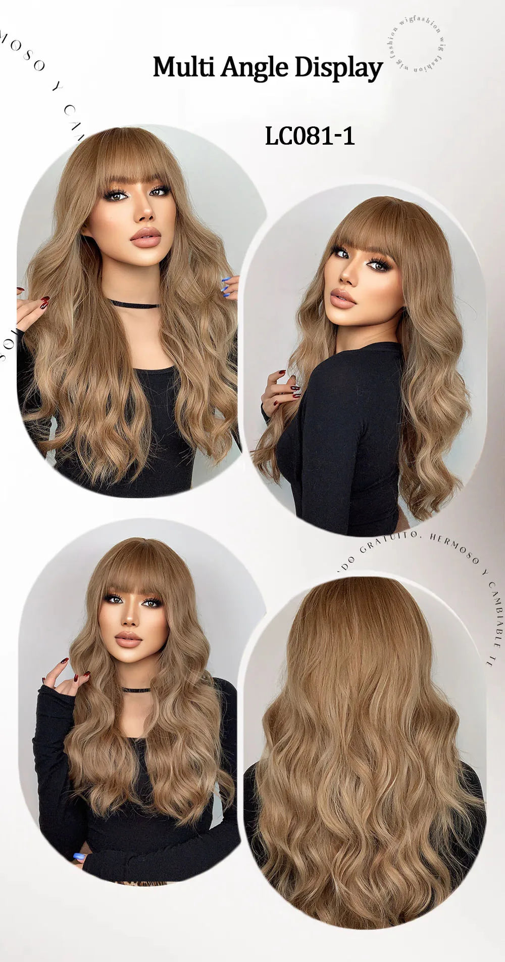 LOUIS FERRE Long Wavy Pink Synthetic Wigs with Bangs for Women Hot Pink Curly Heat Resistant Hair Wig for Cosplay Halloween Use