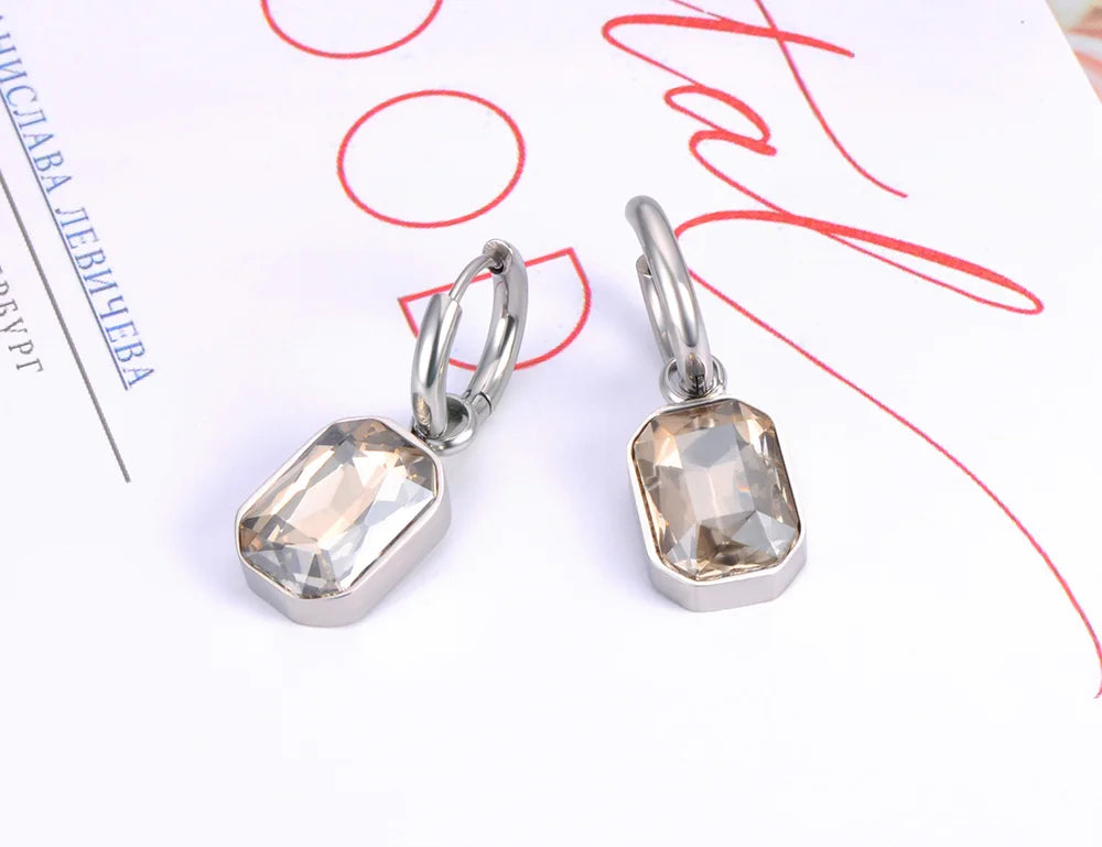 Lokaer Stainless Steel Geometric Square Hoop Earrings Sparkling Cubic Zirconia Crystal Earrings Jewelry For Women серьги E22115