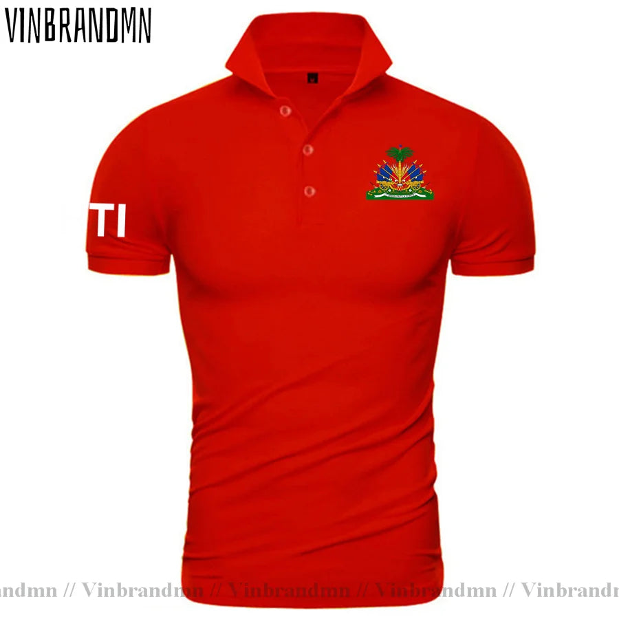Haiti Haitian Flag Polo Shirt – Men's 100% Cotton Short Sleeve Casual Top