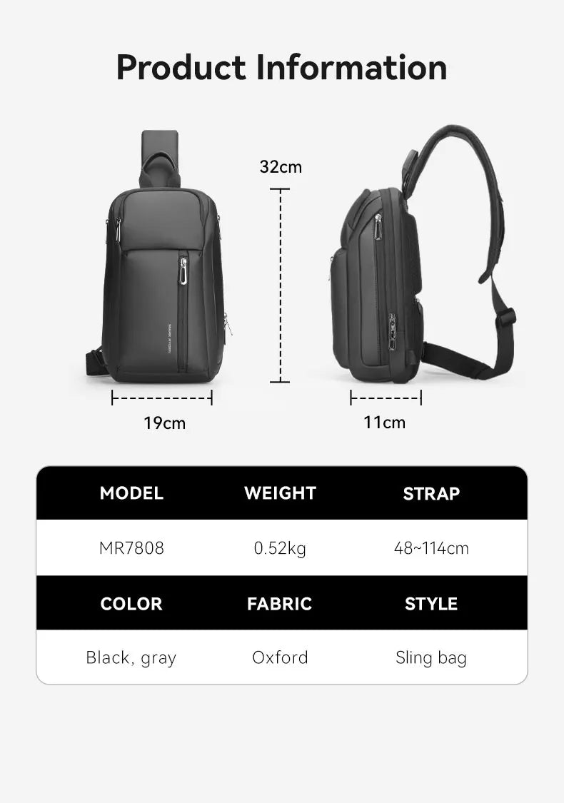 MarkRyden Colonne: Fashion Chest Bags Outdoor Leisure Waterproof Shoulder Crossbody Bag Large Space Chest Bag Men Sling Bag