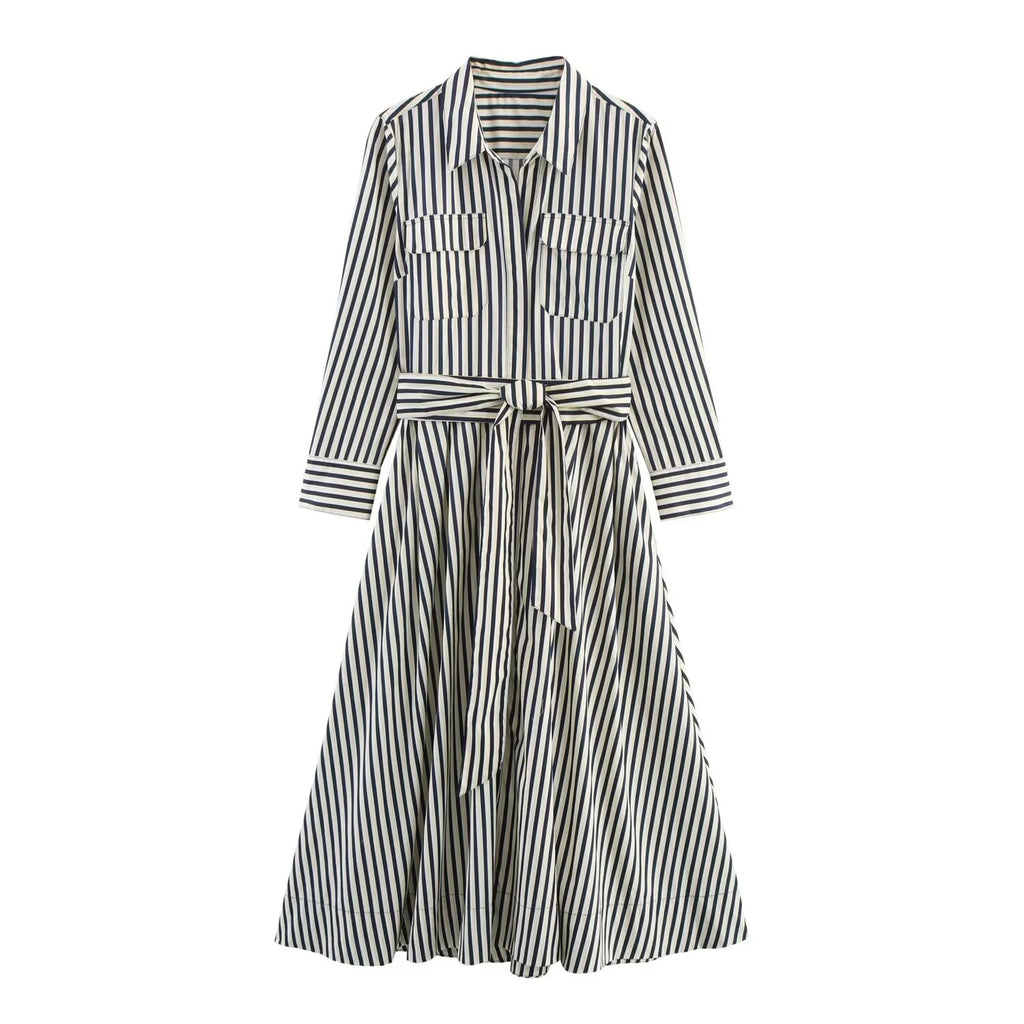 Women's clothing new autumn 2025 European and American fashion temperament casual striped shirt style dress