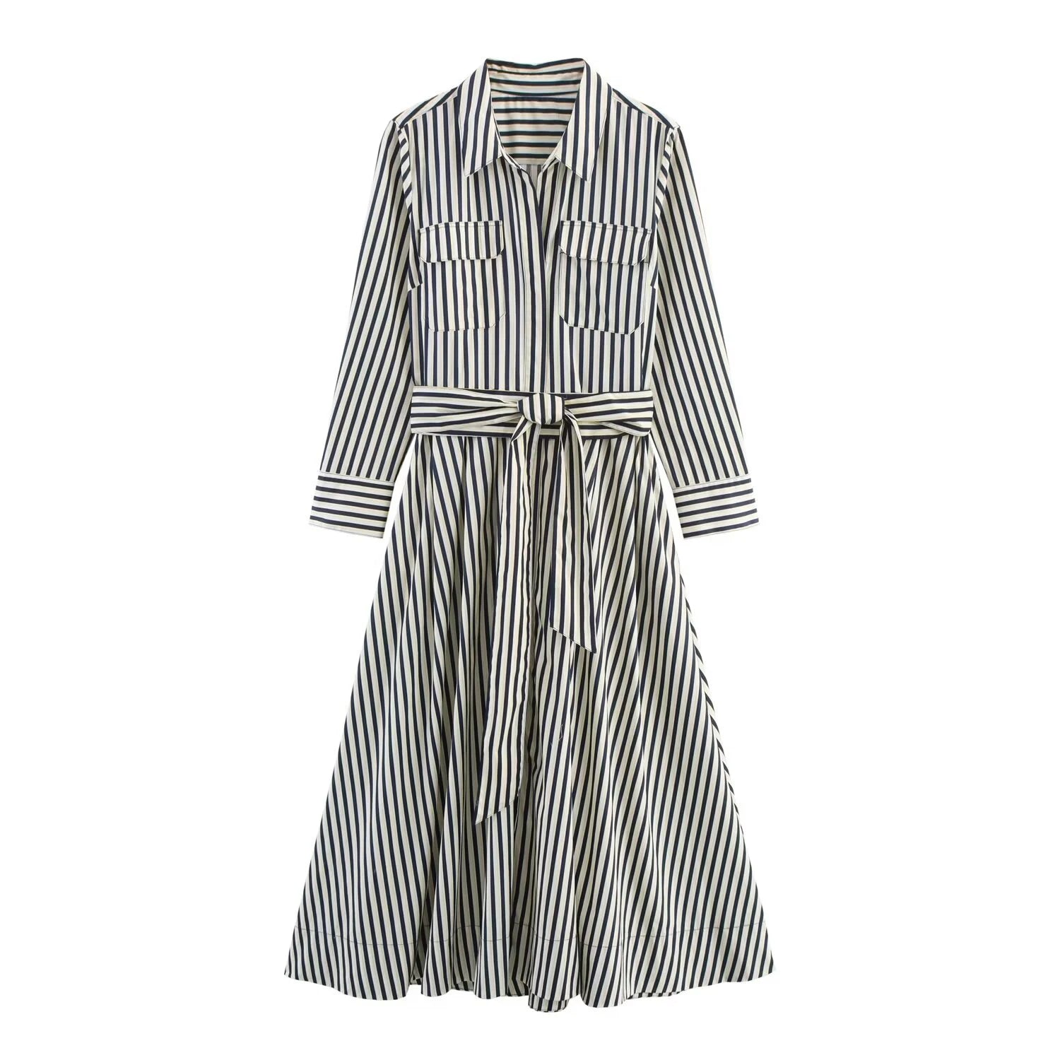 Women's clothing new autumn 2025 European and American fashion temperament casual striped shirt style dress