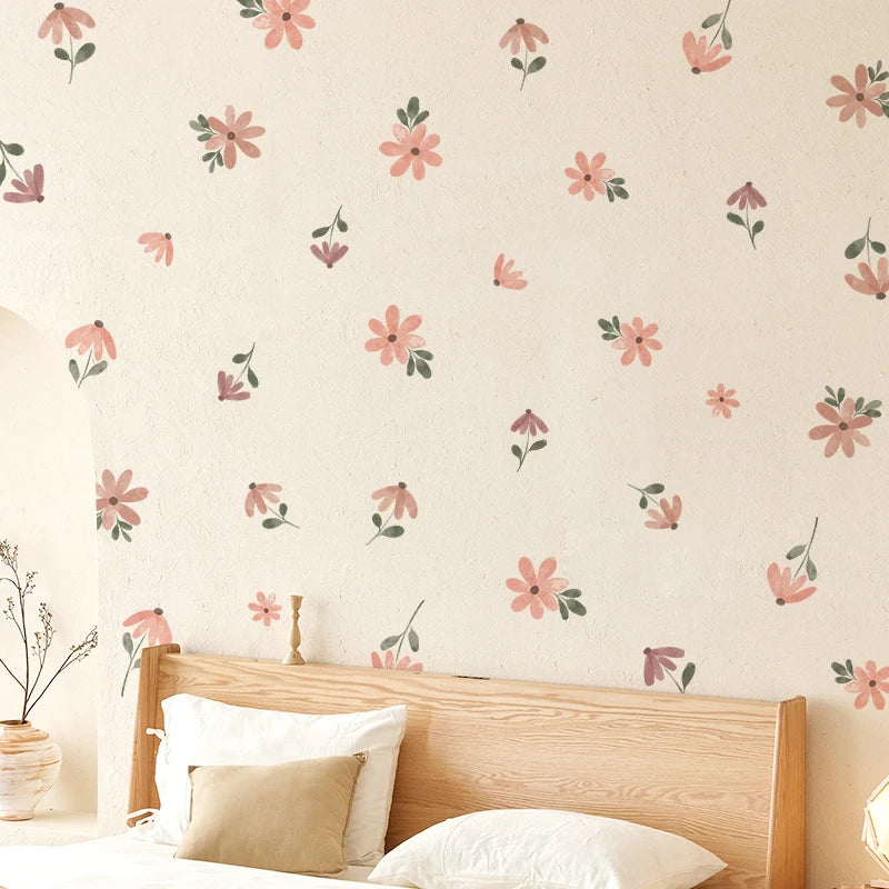 30pcs Boho Little Flower Wall Stickers | Removable PVC Floral Decals | Living Room Bedroom Nursery Home Decor