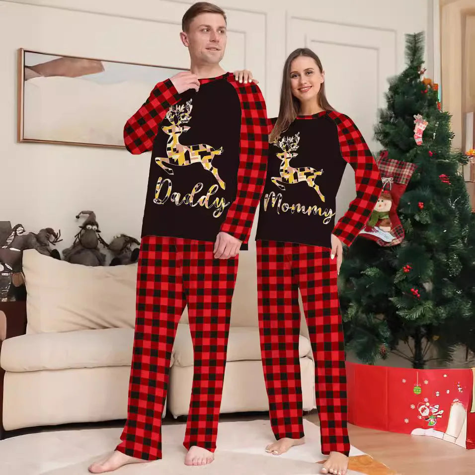 2025 Festive Christmas Reindeer Family Pajamas, Plaid Matching Sleepwear Set, Long Sleeve Outfit for Christmas Family Pajamas