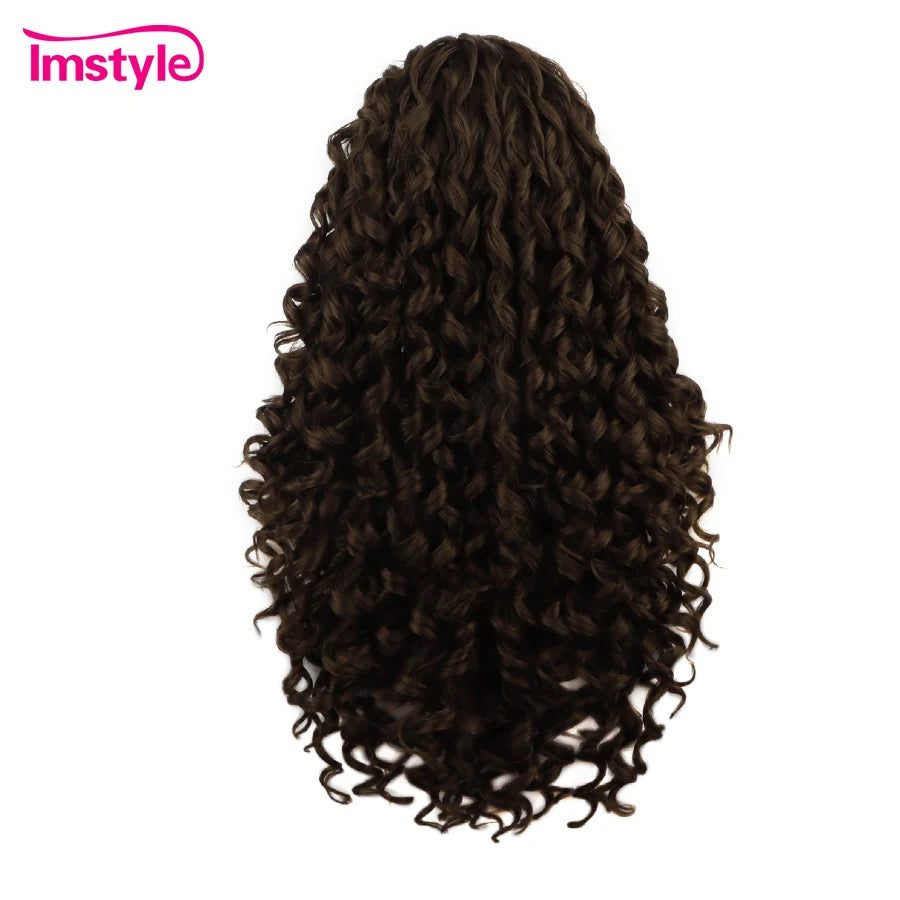 Imstyle Synthetic Lace Front Wig Curly Hair Brown Wigs For Women Heat Resistant Fiber Red Black Long Lace Wig Cosplay Daily Wig
