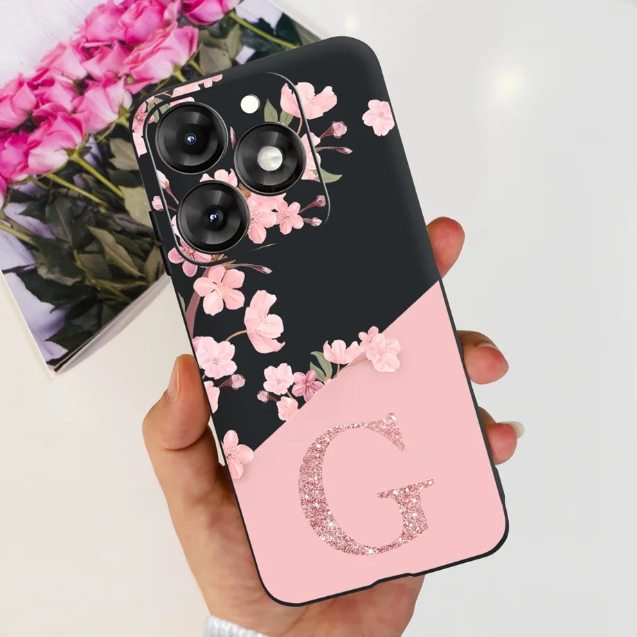 Infinix Smart 8 Phone Case – Soft TPU Silicone Flower & Letter Pattern Cover (6.6")