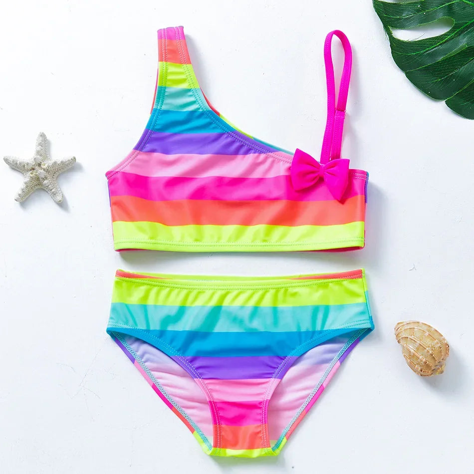 Kids Rainbow Bikini Set – Girls Two-Piece Flounce Swimsuit (Ages 2–10)