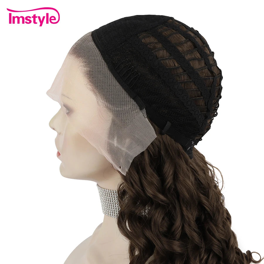 Imstyle Synthetic Lace Front Wig Curly Hair Brown Wigs For Women Heat Resistant Fiber Red Black Long Lace Wig Cosplay Daily Wig