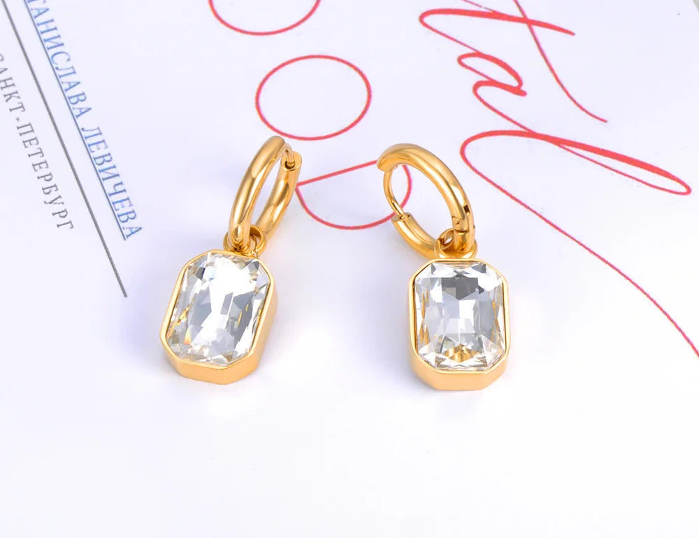 Lokaer Stainless Steel Geometric Square Hoop Earrings Sparkling Cubic Zirconia Crystal Earrings Jewelry For Women серьги E22115