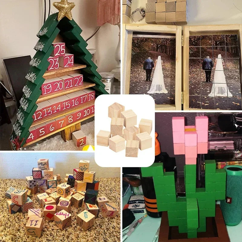 Unfinished Wood Cubes for Crafts | 12pcs 3.5cm Natural Pine Square Blocks | DIY Painting, Decor & Party Projects