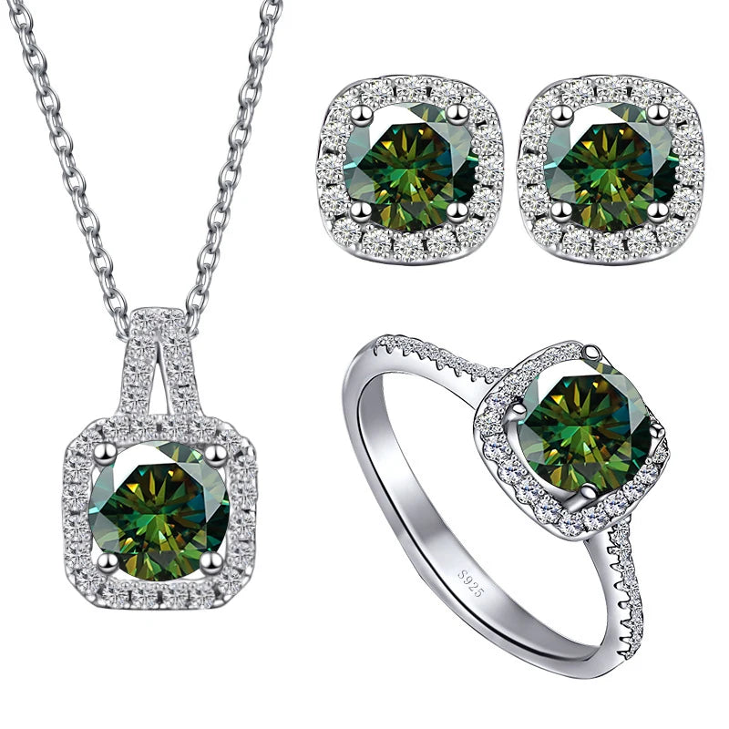 JoyceJelly S925 Sterling Silver Moissanite Diamond Jewelry Set – 1 Carat Necklace, Ring & Earrings
