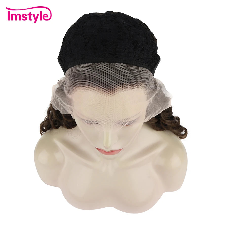 Imstyle Synthetic Lace Front Wig Curly Hair Brown Wigs For Women Heat Resistant Fiber Red Black Long Lace Wig Cosplay Daily Wig